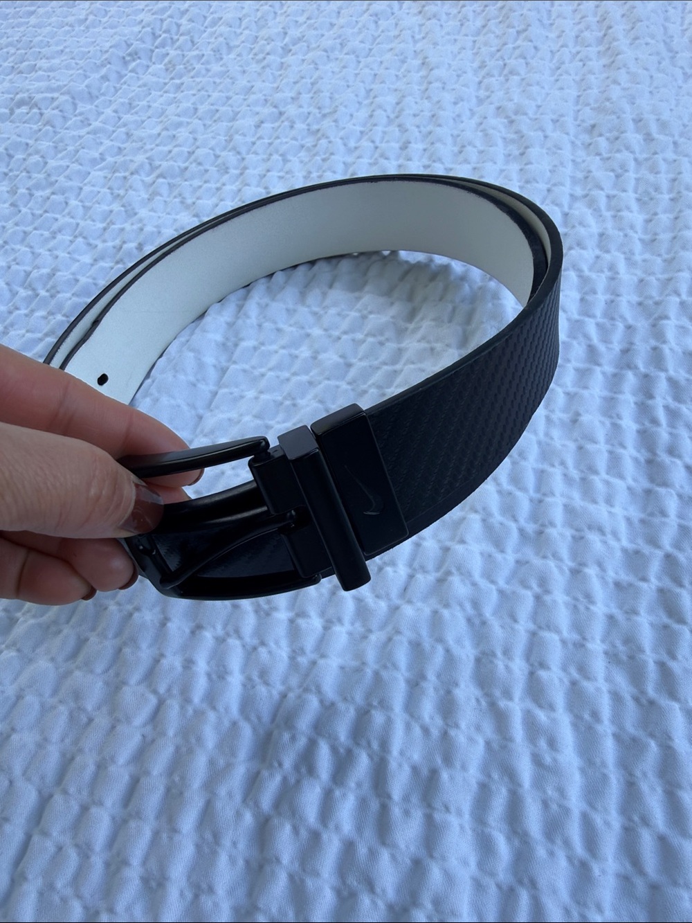 Nike Black Textured Belt with White Interior and Gloss Buckle